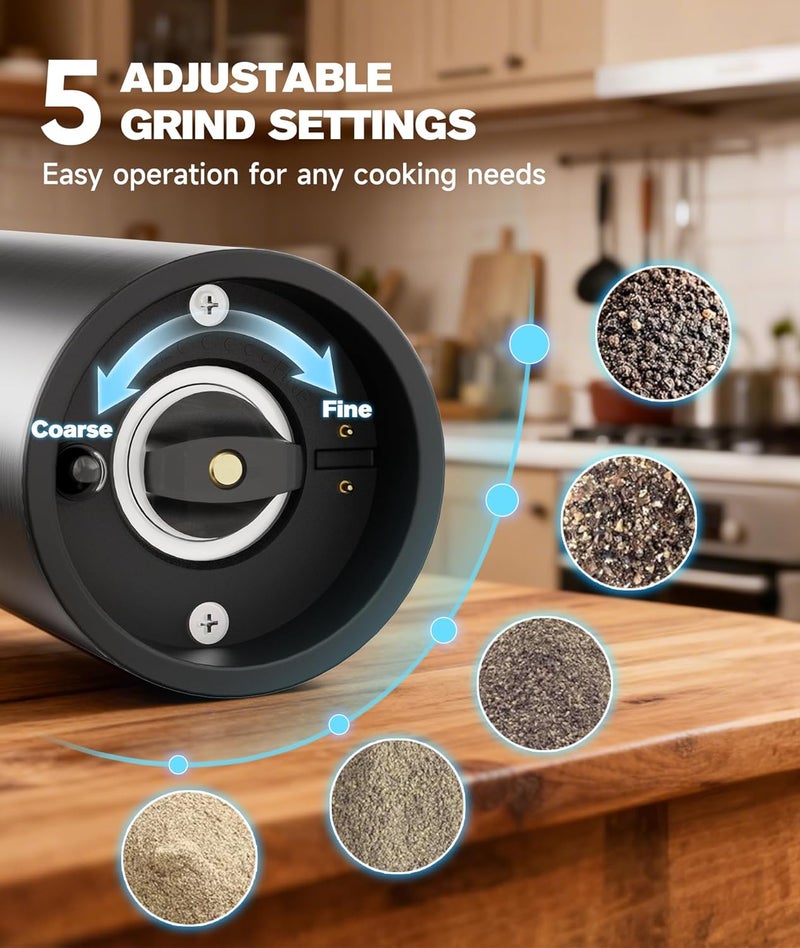 Ringo Ringco Electric Salt and Pepper Grinder Set with Charging Base, Rechargeable Salt and Pepper Mill with Adjustable Coarseness, LED Light, 110ml Large Capacity for Kitchen, Outdoors, Christmas Gift - Image 5